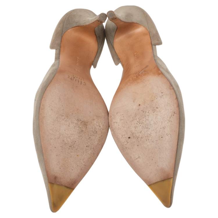 Pre Owned Celine Grey Suede D'orsay Pointed Toe Pumps Size 38
