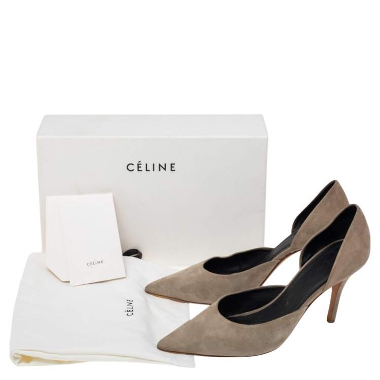 Pre Owned Celine Grey Suede D'orsay Pointed Toe Pumps Size 38