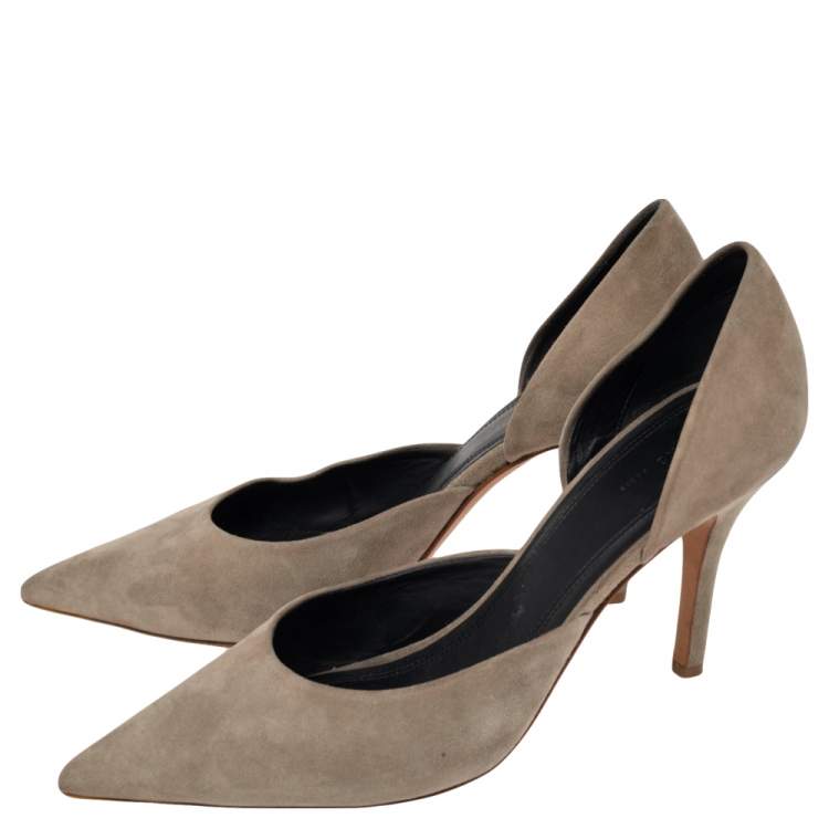 Pre Owned Celine Grey Suede D'orsay Pointed Toe Pumps Size 38