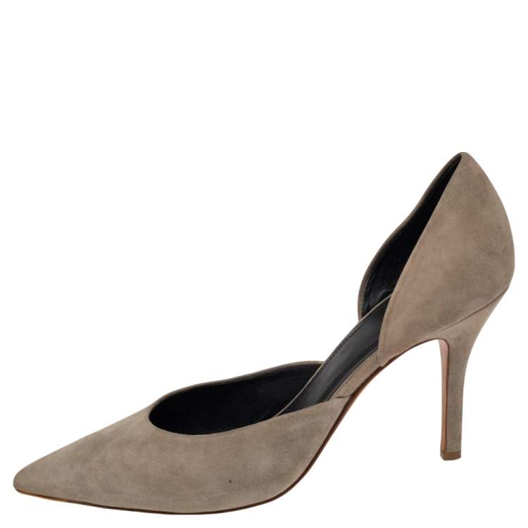 Pre Owned Celine Grey Suede D'orsay Pointed Toe Pumps Size 38