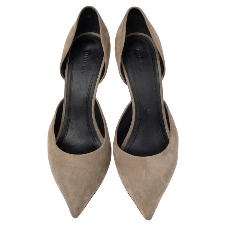 Pre Owned Celine Grey Suede D'orsay Pointed Toe Pumps Size 38