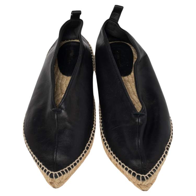 Pre Owned Celine Black Leather Babouche Pointed Toe Espadrilles Flats Size 40