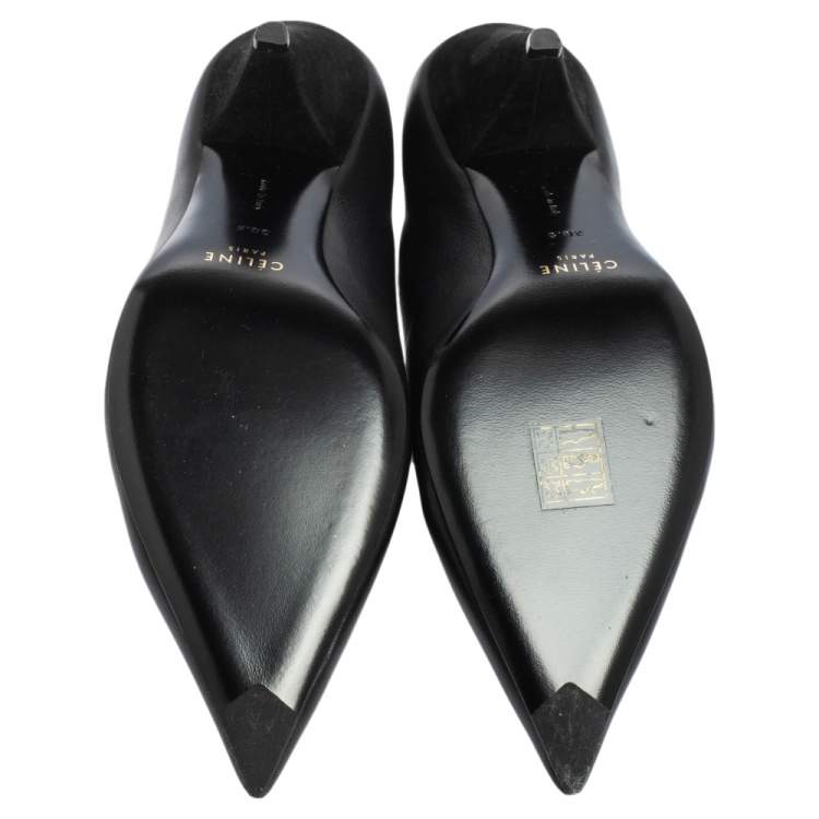 Pre Owned Celine Black Leather And Suede V Cut Pointed Toe Pumps Size 38.5