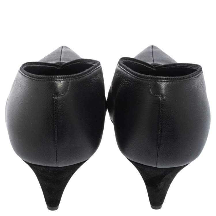 Pre Owned Celine Black Leather And Suede V Cut Pointed Toe Pumps Size 38.5