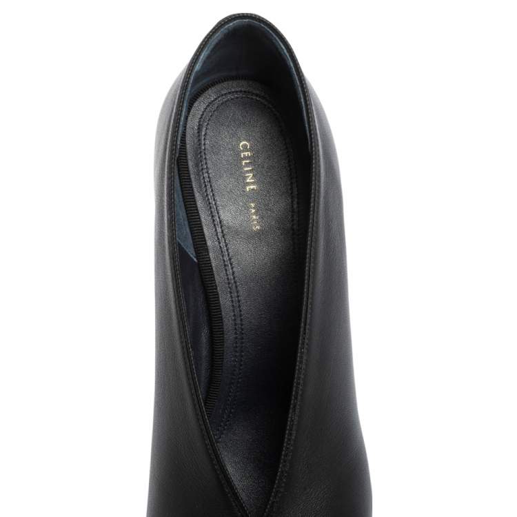 Pre Owned Celine Black Leather And Suede V Cut Pointed Toe Pumps Size 38.5