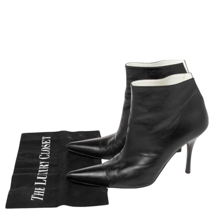 Pre Owned Celine Black Leather Pointed Toe Ankle Boots Size 37.5