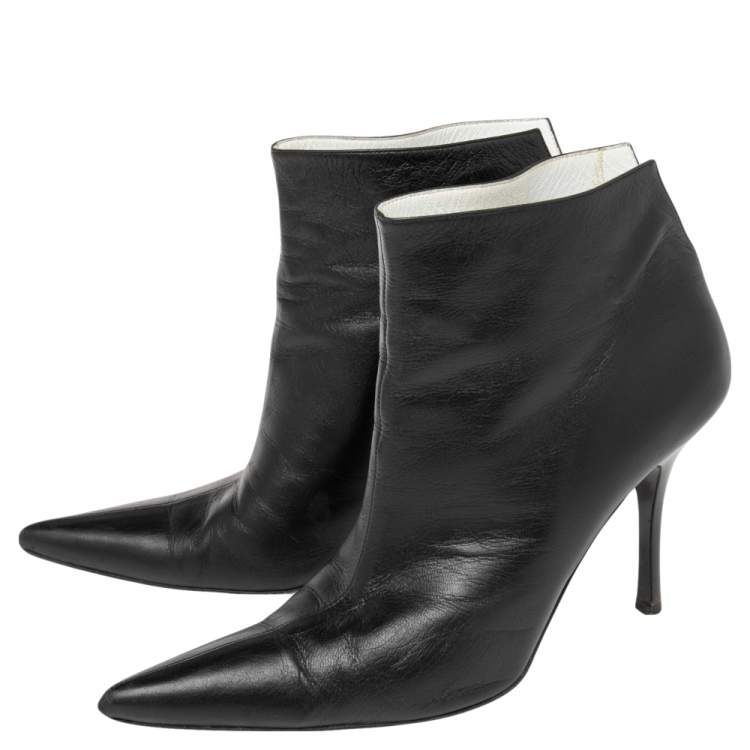Pre Owned Celine Black Leather Pointed Toe Ankle Boots Size 37.5