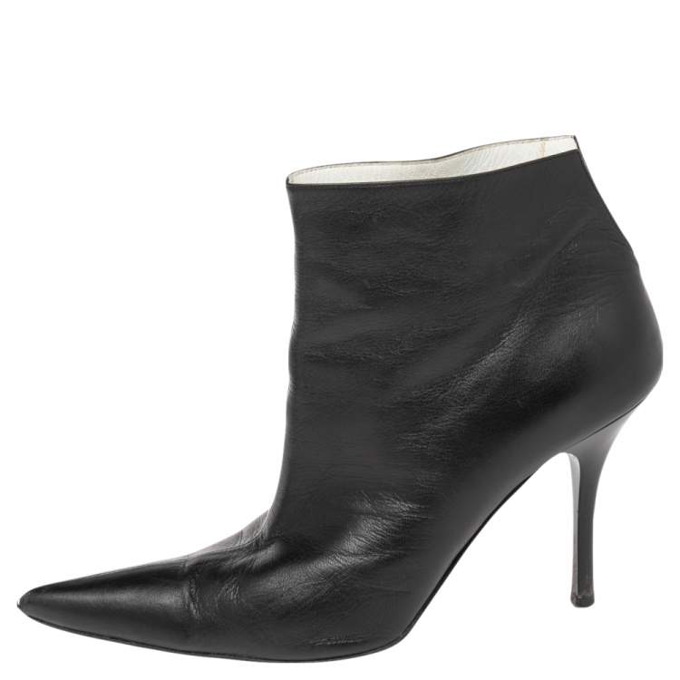 Pre Owned Celine Black Leather Pointed Toe Ankle Boots Size 37.5