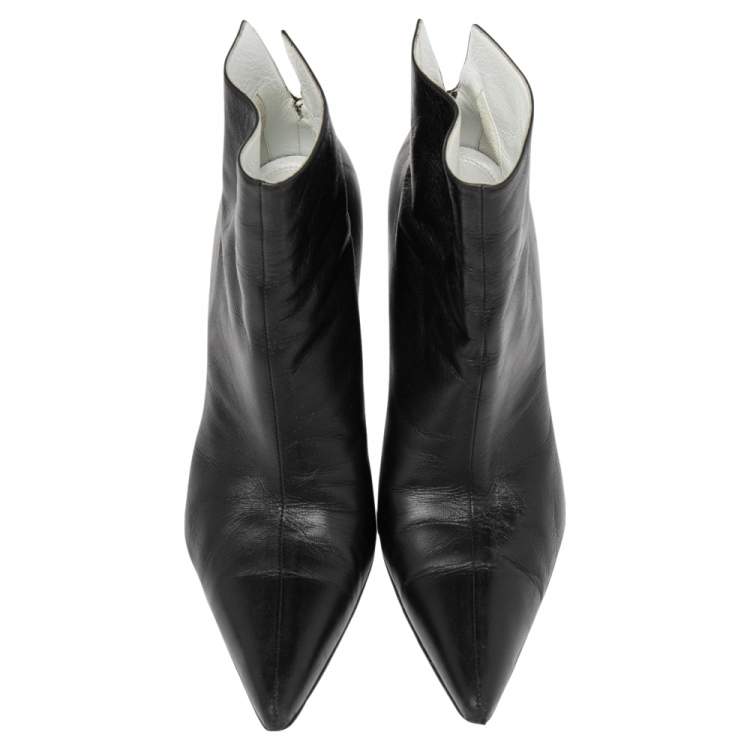 Pre Owned Celine Black Leather Pointed Toe Ankle Boots Size 37.5