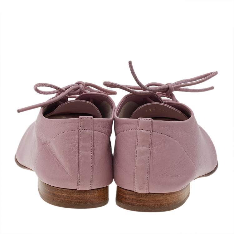 Pre Owned Celine Pink Leather Soft Dance Lace Up Oxford Size 37.5