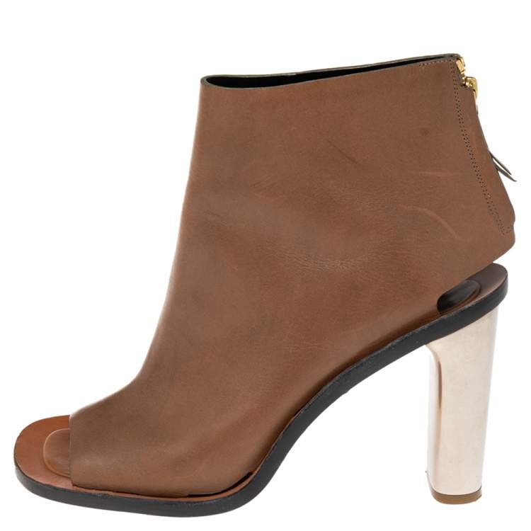 Pre Owned Céline Brown Leather Peep-Toe Ankle  Boots Size 41
