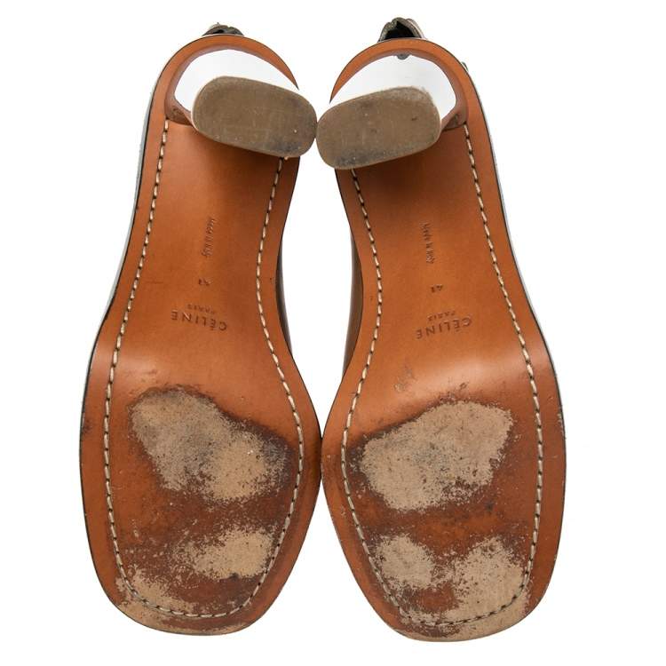 Pre Owned Céline Brown Leather Peep-Toe Ankle  Boots Size 41