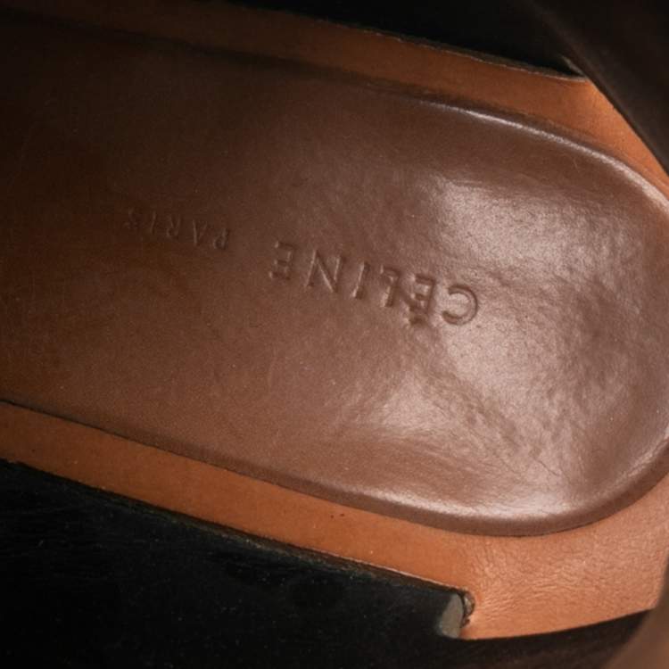 Pre Owned Céline Brown Leather Peep-Toe Ankle  Boots Size 41