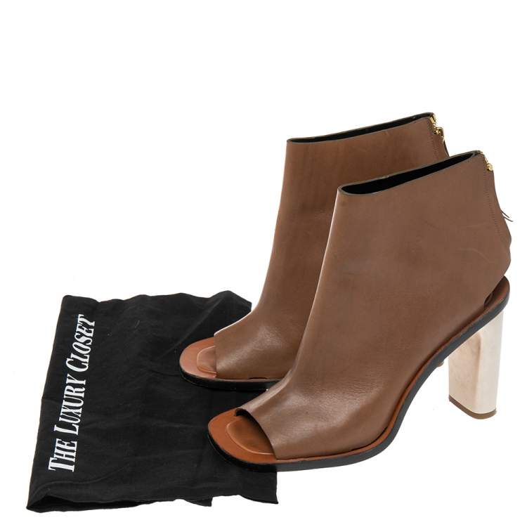 Pre Owned Céline Brown Leather Peep-Toe Ankle  Boots Size 41