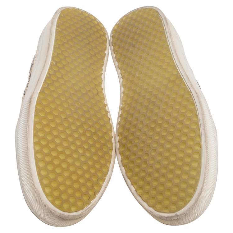 Pre Owned Celine Beige/Black Python Embossed Leather Slip On Sneakers Size 40