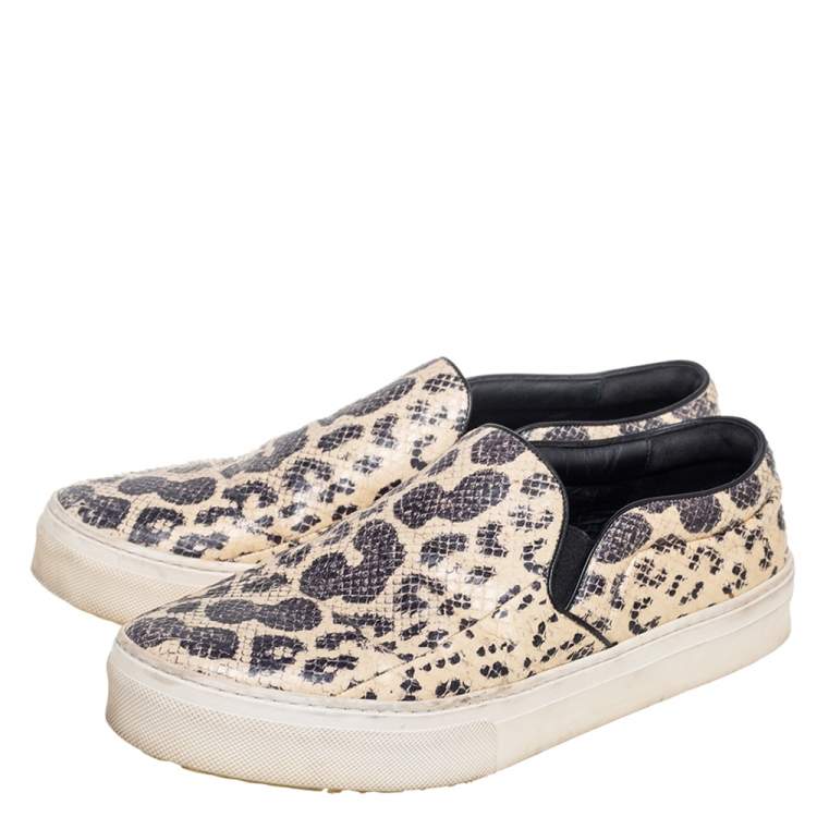 Pre Owned Celine Beige/Black Python Embossed Leather Slip On Sneakers Size 40