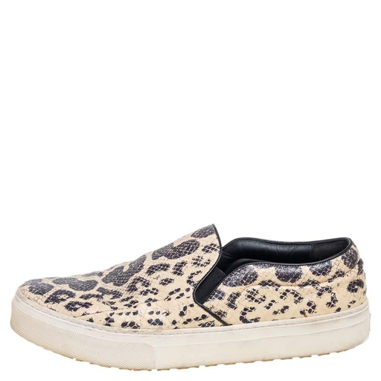 Pre Owned Celine Beige/Black Python Embossed Leather Slip On Sneakers Size 40