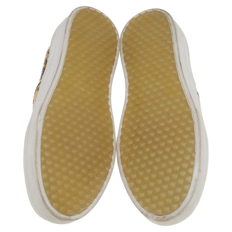 Pre Owned Celine Yellow/Black Snakeskin Leather Slip On Sneakers Size 37
