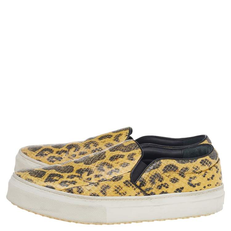 Pre Owned Celine Yellow/Black Snakeskin Leather Slip On Sneakers Size 37