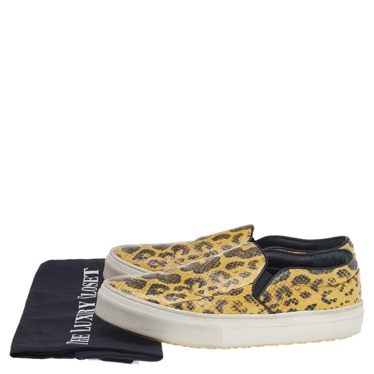 Pre Owned Celine Yellow/Black Snakeskin Leather Slip On Sneakers Size 37