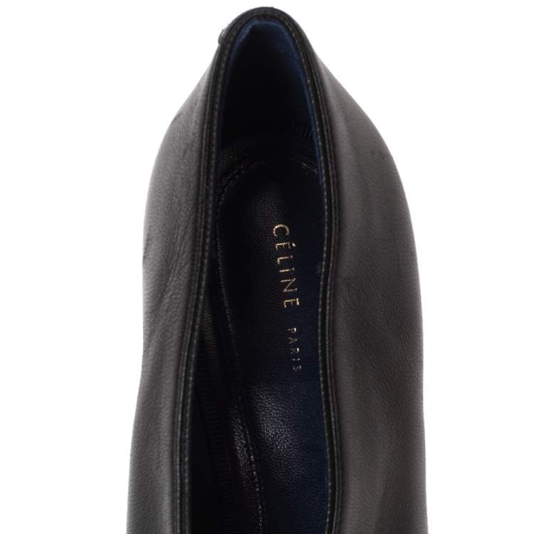 Pre Owned Celine Black Leather V Neck Pointed Toe Pumps Size 37