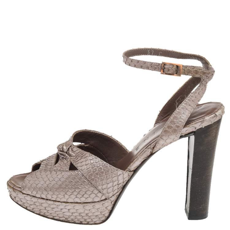 Pre Owned Celine Metallic Beige Python Platform Ankle Strap Sandals Size 37