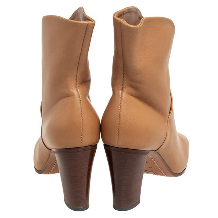 Pre Owned Celine Beige Leather Ankle Boots Size 37