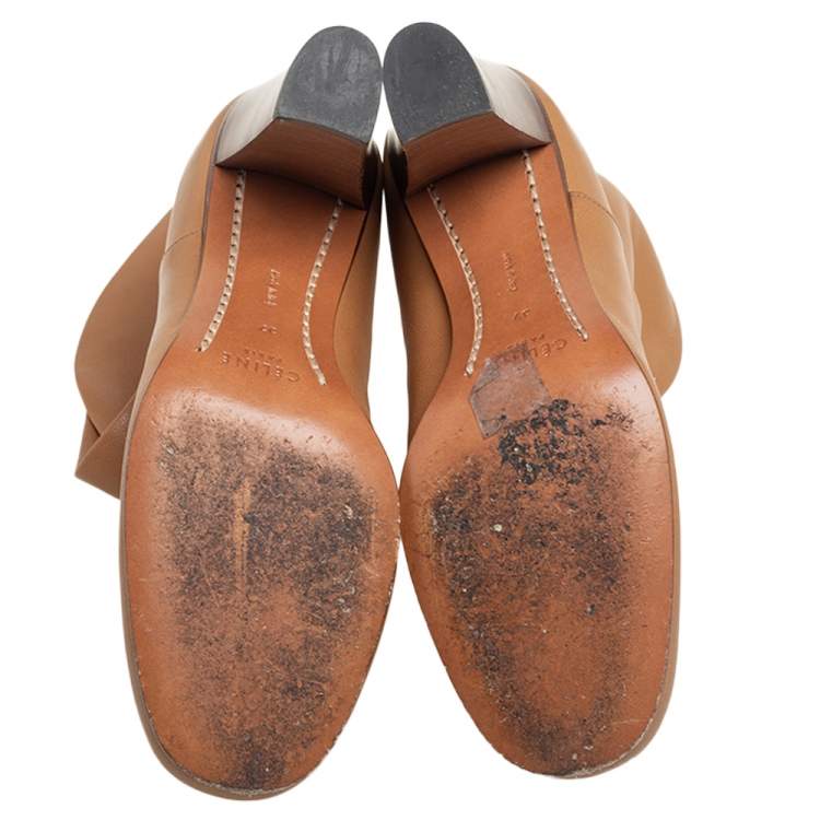 Pre Owned Celine Beige Leather Ankle Boots Size 37