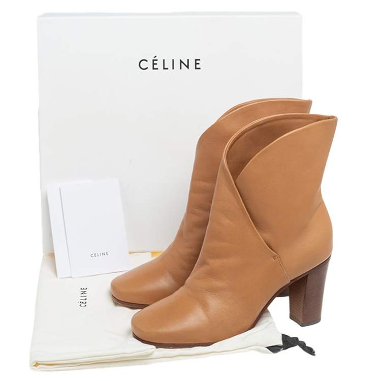 Pre Owned Celine Beige Leather Ankle Boots Size 37