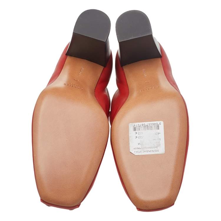 Pre Owned Celine Red Leather Studded Accents Square Toe Block Heel Pumps Size 38