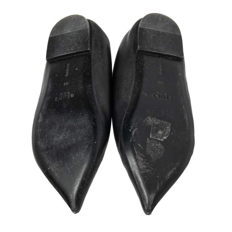 Pre Owned Celine Black Leather V Neck Pointed Toe Flats Size 35