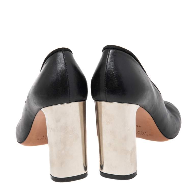 Pre Owned Celine Black Leather Block Heel  Pumps Size 35
