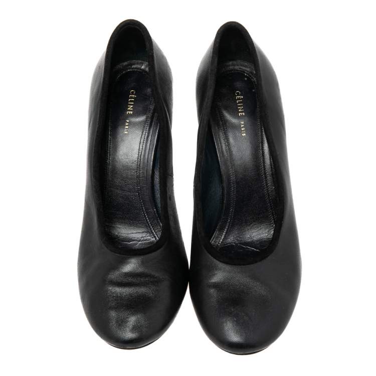 Pre Owned Celine Black Leather Block Heel  Pumps Size 35