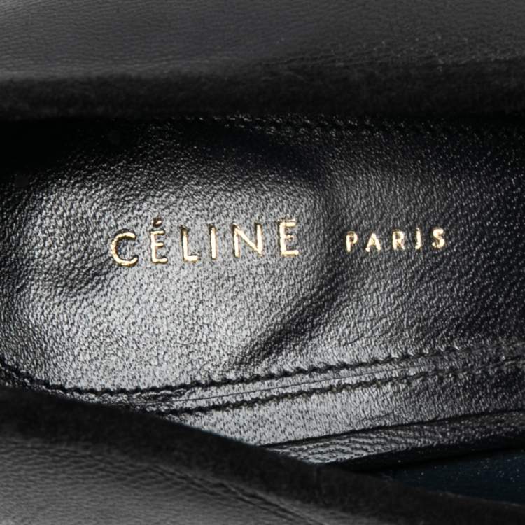 Pre Owned Celine Black Leather Block Heel  Pumps Size 35