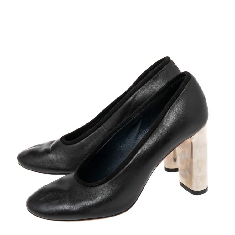 Pre Owned Celine Black Leather Block Heel  Pumps Size 35