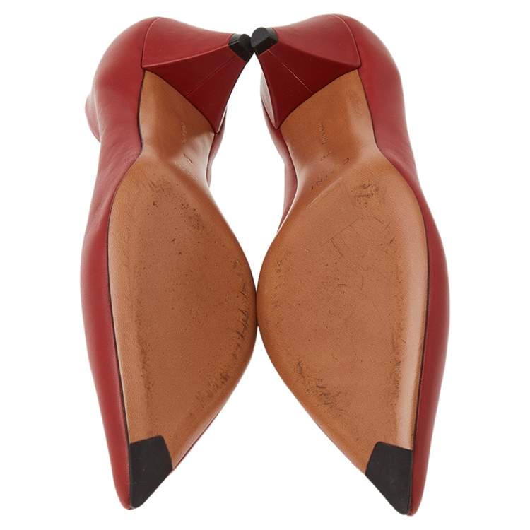 Pre Owned Celine Red Leather V Neck Pointed Toe Pumps Size 40