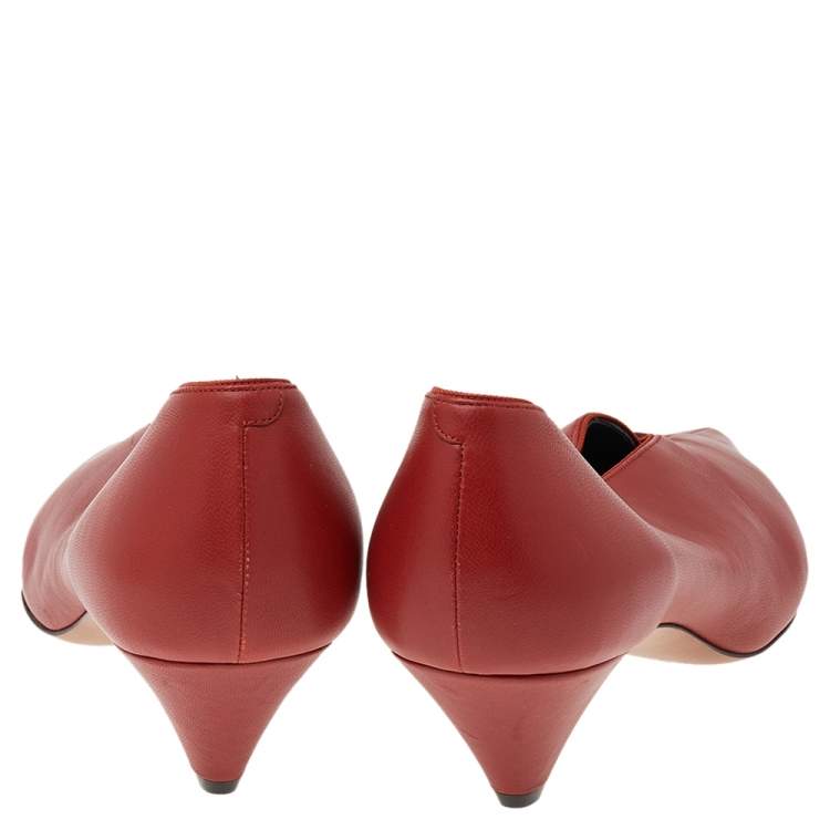 Pre Owned Celine Red Leather V Neck Pointed Toe Pumps Size 40