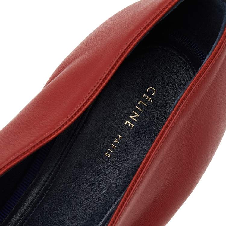 Pre Owned Celine Red Leather V Neck Pointed Toe Pumps Size 40