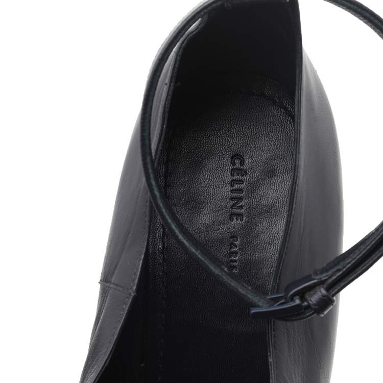 Pre Owned Celine Black Leather Ankle Length Block Heel Boots Size 38