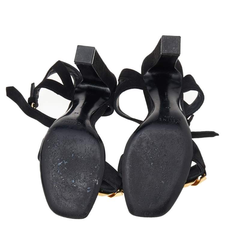 Pre Owned Celine Black Suede Ankle Strap Sandals Size 40