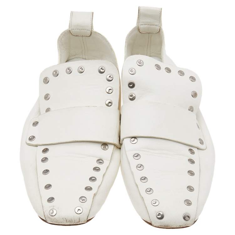 Pre Owned Celine White Leather Rivet Studs Loafers Size 36.5