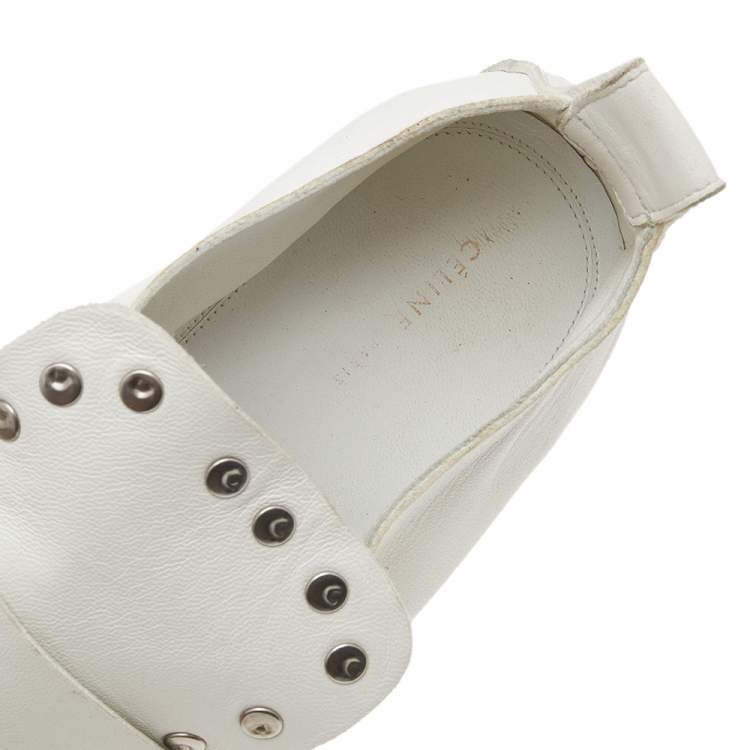 Pre Owned Celine White Leather Rivet Studs Loafers Size 36.5