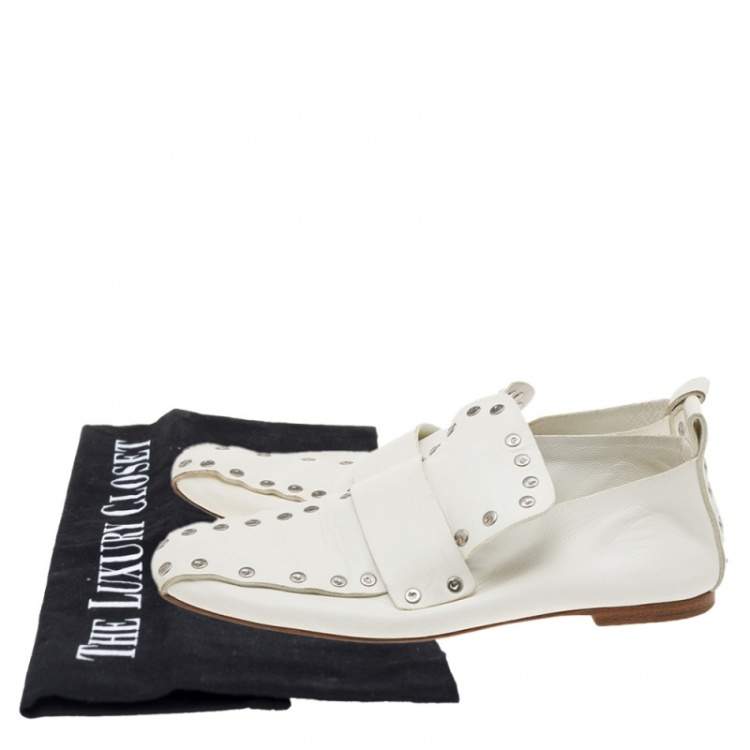 Pre Owned Celine White Leather Rivet Studs Loafers Size 36.5