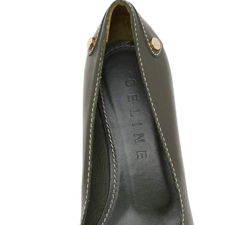 Pre Owned Celine Green Leather Pointed Toe Pumps Size 36.5