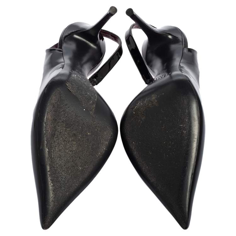 Pre Owned Celine Black Patent Leather D'orsay Slingback Pumps Size 37.5 
