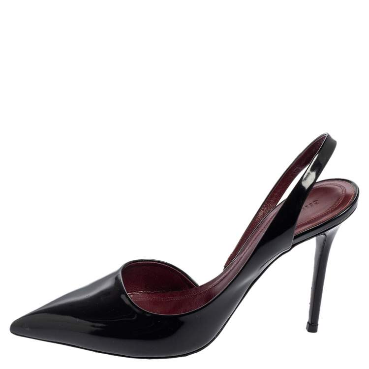 Pre Owned Celine Black Patent Leather D'orsay Slingback Pumps Size 37.5 
