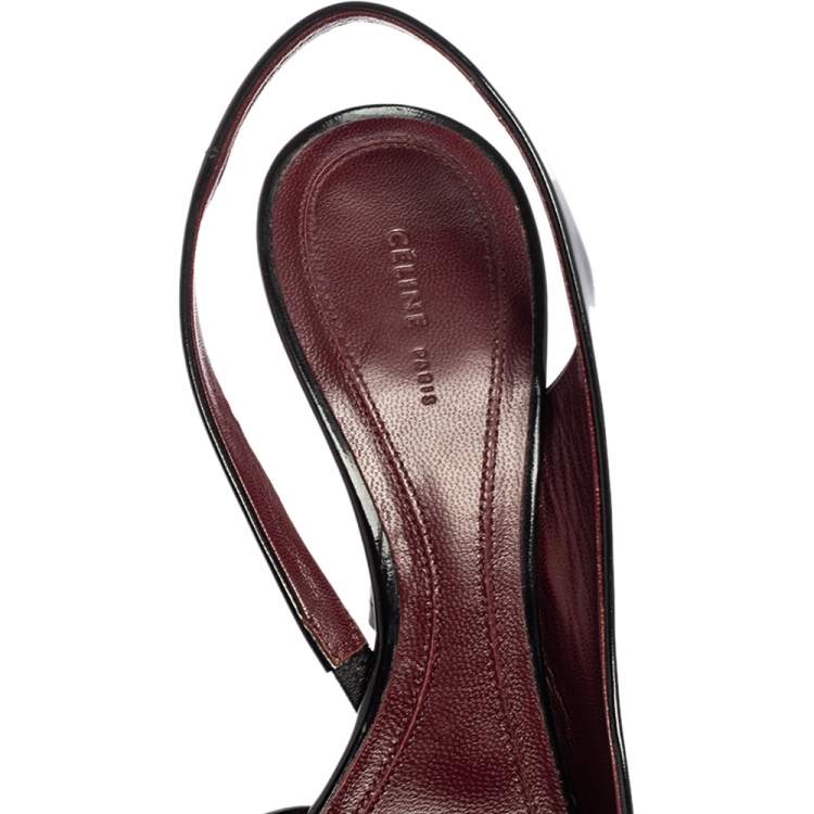 Pre Owned Celine Black Patent Leather D'orsay Slingback Pumps Size 37.5 