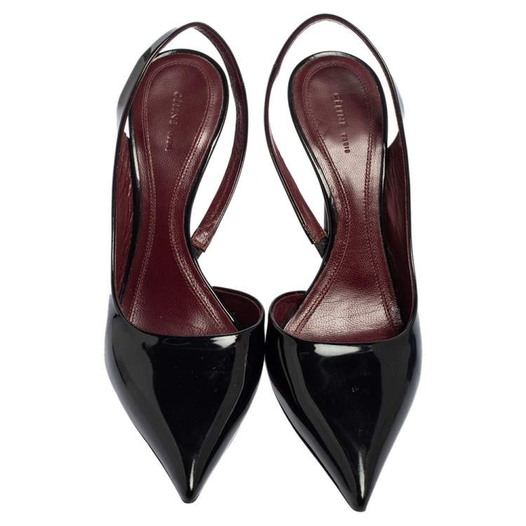 Pre Owned Celine Black Patent Leather D'orsay Slingback Pumps Size 37.5 