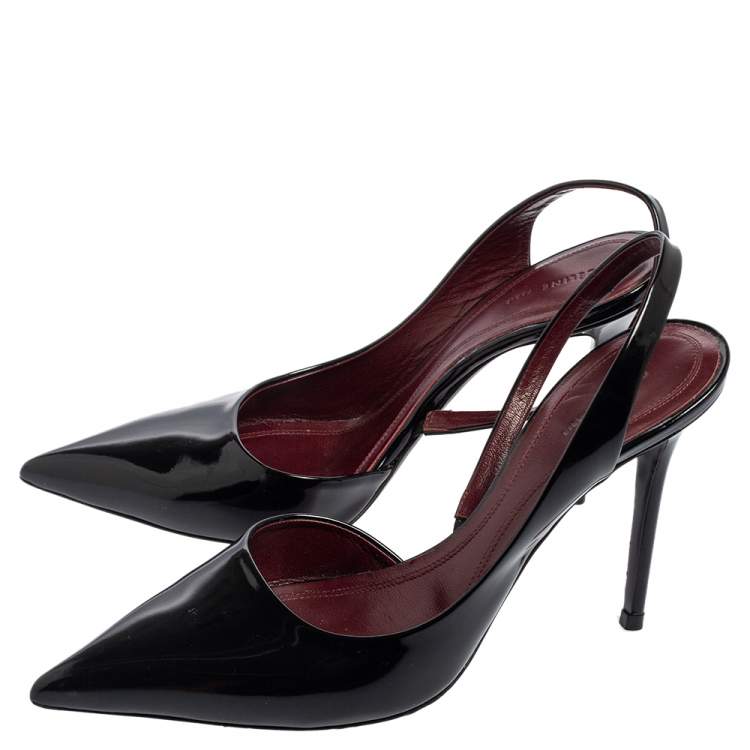 Pre Owned Celine Black Patent Leather D'orsay Slingback Pumps Size 37.5 