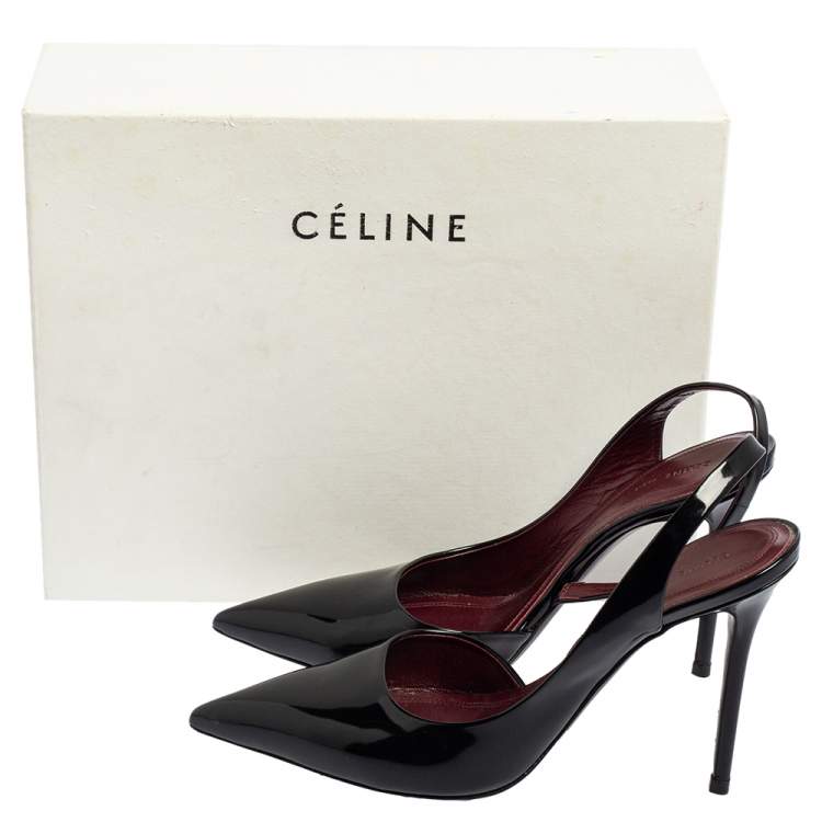 Pre Owned Celine Black Patent Leather D'orsay Slingback Pumps Size 37.5 